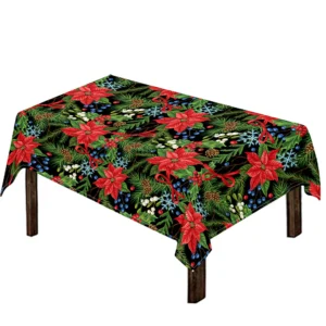 Xmas Poinsettia Pattern Print Tablecloth Kitchen Decor Home Decor