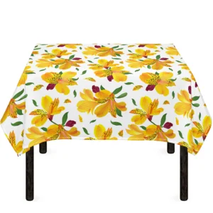 Yellow Alstroemeria Pattern Print Tablecloth Kitchen Decor Home Decor