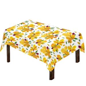 Yellow Alstroemeria Pattern Print Tablecloth Kitchen Decor Home Decor