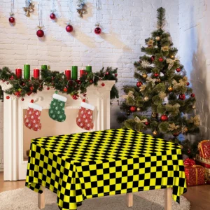 Yellow And Black Checkered Pattern Print Tablecloth Kitchen Decor Home Decor