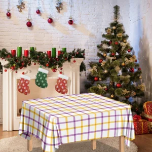 Yellow And Purple Tattersall Print Tablecloth Kitchen Decor Home Decor