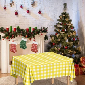 Yellow And White Check Pattern Print Tablecloth Kitchen Decor Home Decor