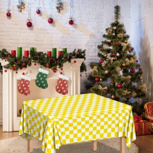 Yellow And White Checkered Pattern Print Tablecloth Kitchen Decor Home Decor