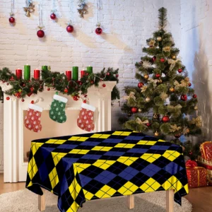 Yellow Black And Blue Argyle Print Tablecloth Kitchen Decor Home Decor