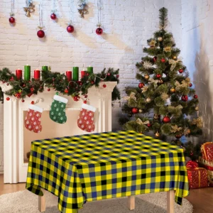 Yellow Black And Navy Plaid Print Tablecloth Kitchen Decor Home Decor