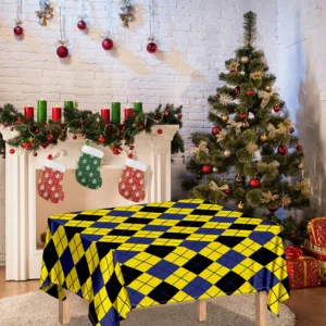 Yellow Blue And Black Argyle Print Tablecloth Kitchen Decor Home Decor
