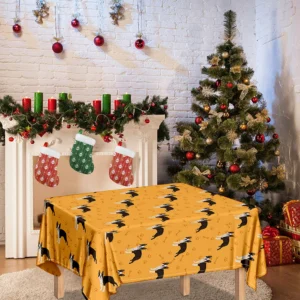 Yellow Boston Terrier Pattern Print Tablecloth Kitchen Decor Home Decor