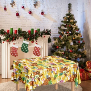 Yellow Camo And Hibiscus Flower Print Tablecloth Kitchen Decor Home Decor