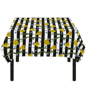 Yellow Daffodil Striped Pattern Print Tablecloth Kitchen Decor Home Decor