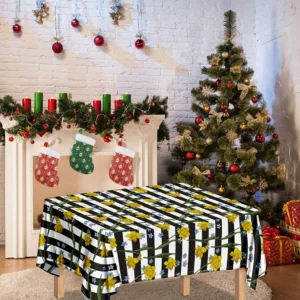 Yellow Daffodil Striped Pattern Print Tablecloth Kitchen Decor Home Decor