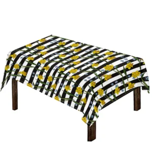 Yellow Daffodil Striped Pattern Print Tablecloth Kitchen Decor Home Decor