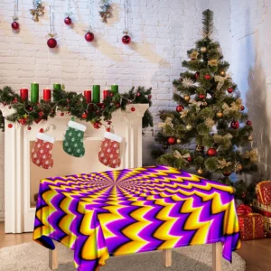 Yellow Dizzy Moving Optical Illusion Tablecloth Kitchen Decor Home Decor