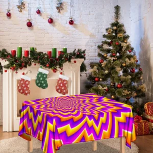 Yellow Expansion Moving Optical Illusion Tablecloth Kitchen Decor Home Decor