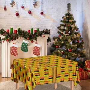 Yellow Kente Pattern Print Tablecloth Kitchen Decor Home Decor