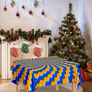 Yellow Spiral Moving Optical Illusion Tablecloth Kitchen Decor Home Decor