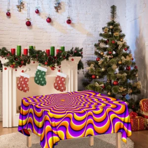 Yellow Splashing Moving Optical Illusion Tablecloth Kitchen Decor Home Decor