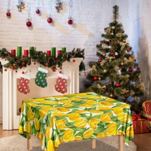 Yellow Spring Tulip Pattern Print Tablecloth Kitchen Decor Home Decor