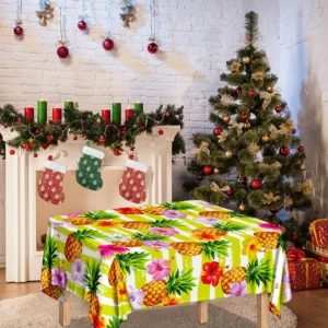 Yellow Striped Pineapple Pattern Print Tablecloth Kitchen Decor Home Decor
