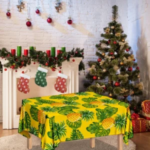 Yellow Tropical Pineapple Pattern Print Tablecloth Kitchen Decor Home Decor