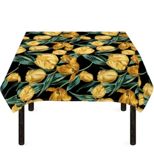 Yellow Tulip Floral Pattern Print Tablecloth Kitchen Decor Home Decor
