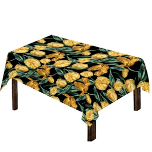 Yellow Tulip Floral Pattern Print Tablecloth Kitchen Decor Home Decor