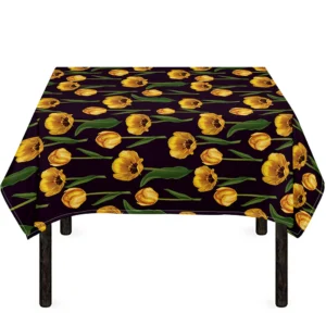 Yellow Tulip Flower Pattern Print Tablecloth Kitchen Decor Home Decor
