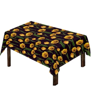 Yellow Tulip Flower Pattern Print Tablecloth Kitchen Decor Home Decor