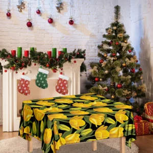 Yellow Tulip Pattern Print Tablecloth Kitchen Decor Home Decor