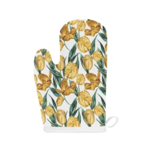 Yellow Tulips Pattern Heat Resistant Oven Mitts Pot Holders Set