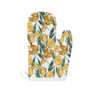 Yellow Tulips Pattern Heat Resistant Oven Mitts Pot Holders Set