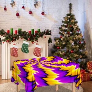 Yellow Vortex Moving Optical Illusion Tablecloth Kitchen Decor Home Decor