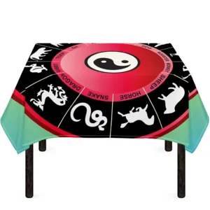 Yin Yang Chinese Zodiac Signs Print Tablecloth Kitchen Decor Home Decor