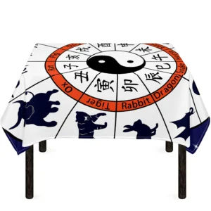 Yin Yang Chinese Zodiac Wheel Print Tablecloth Kitchen Decor Home Decor