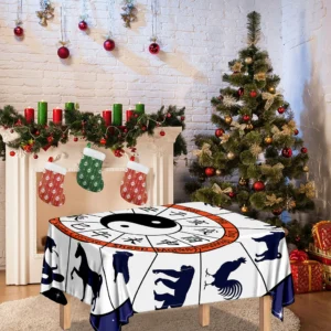 Yin Yang Chinese Zodiac Wheel Print Tablecloth Kitchen Decor Home Decor