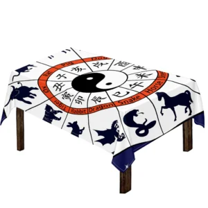Yin Yang Chinese Zodiac Wheel Print Tablecloth Kitchen Decor Home Decor