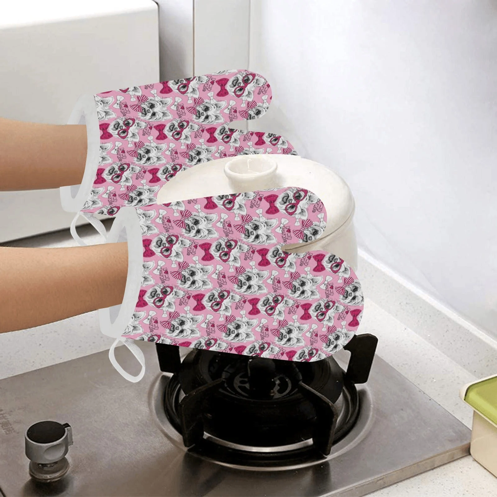 Yorkshire Terrier Pattern Print Design 03 Heat Resistant Oven Mitts & Pot Holders Set Yorkshire Terrier Pattern Print Design 03 Heat Resistant Oven Mitts & Pot Holders Set