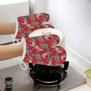 Zebra Abstract Red Background Heat Resistant Oven Mitts Pot Holders Set