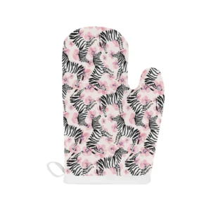 Zebra Pink Flower Background Heat Resistant Oven Mitts Pot Holders Set