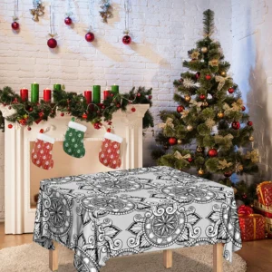 Zentangle Floral Pattern Print Tablecloth Kitchen Decor Home Decor