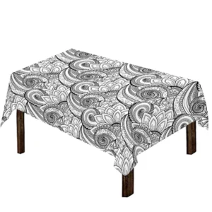 Zentangle Flower Pattern Print Tablecloth Kitchen Decor Home Decor