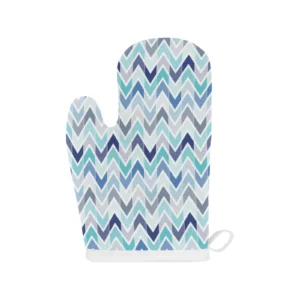 Zigzag Chevron Blue Pattern Heat Resistant Oven Mitts Pot Holders Set