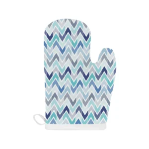 Zigzag Chevron Blue Pattern Heat Resistant Oven Mitts Pot Holders Set