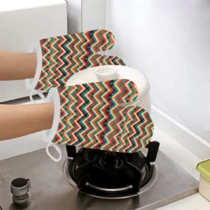 Zigzag Chevron Colorful Pattern Heat Resistant Oven Mitts Pot Holders Set