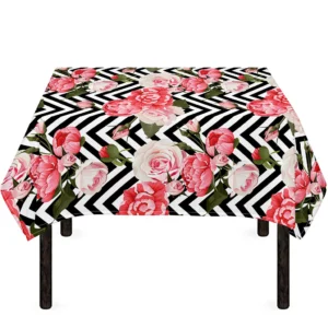 Zigzag Peony And Rose Pattern Print Tablecloth Kitchen Decor Home Decor