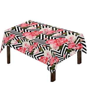 Zigzag Peony And Rose Pattern Print Tablecloth Kitchen Decor Home Decor